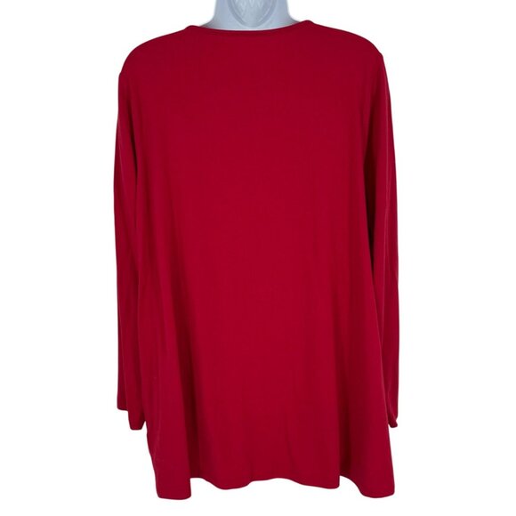 Catherines Red Long Sleeve Floral Velvet Accent Knit Tunic OX 14/16W - Picture 4 of 8